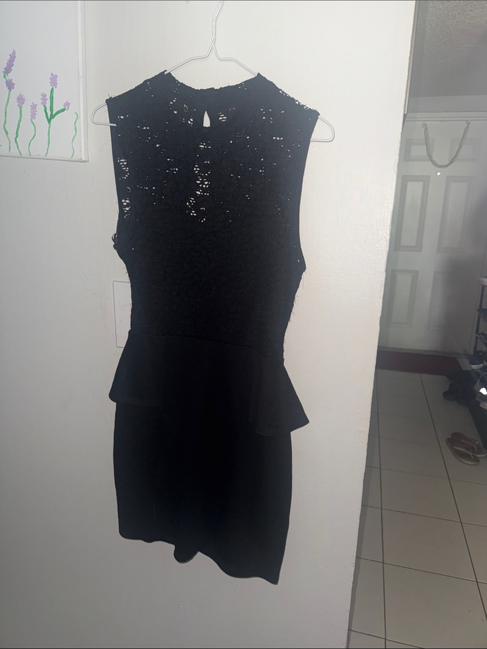 Papaya Black Sleeveless Lace Peplum Dress